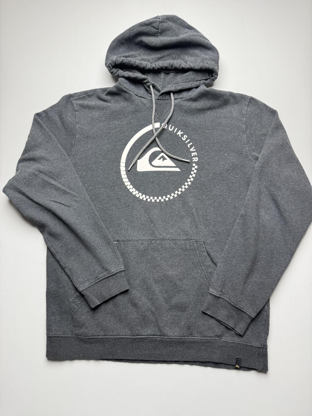 Quiksilver Hoodie Sweatshirt Mens Large Gray Pullover Fleece Circle Logo